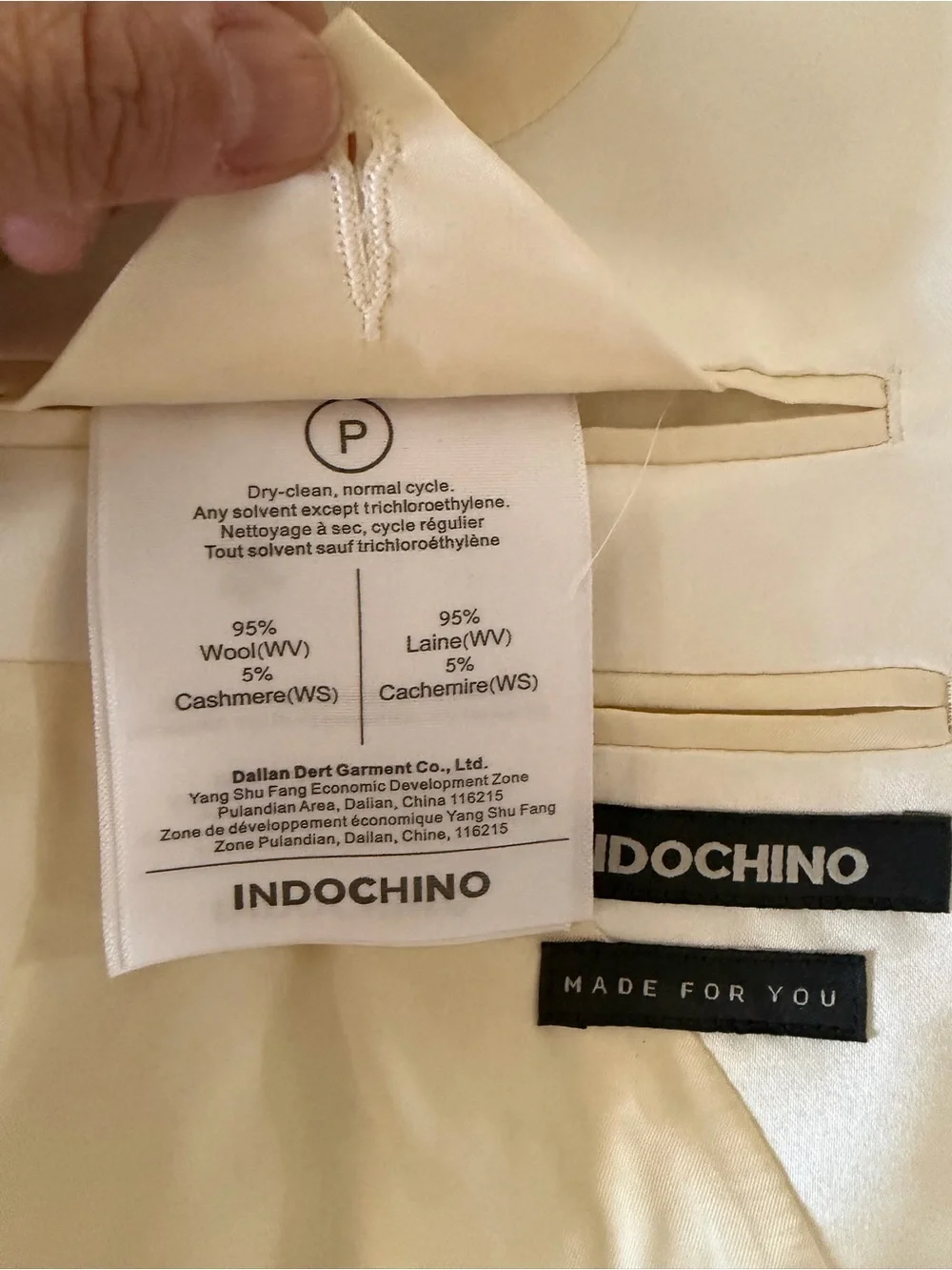 INDOCHINO Slim Fit Ivory Tuxedo Satin Wool Cashmere NWT‎